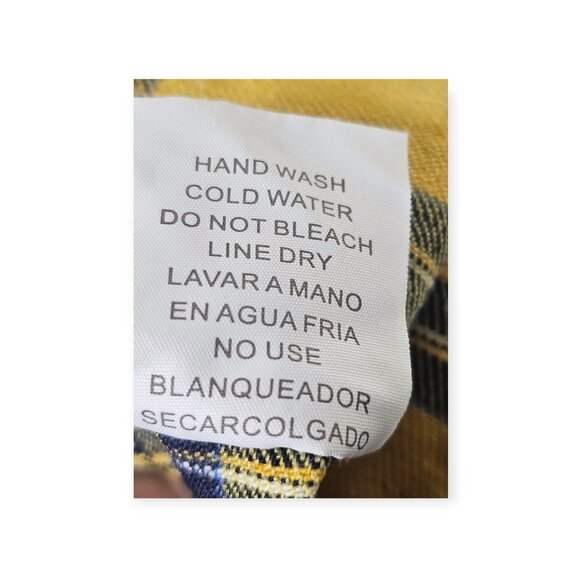 La Miel Colorblock Plaid Flannel Shirt Small Yellow Black Distressed Long Sleeve - Picture 8 of 8